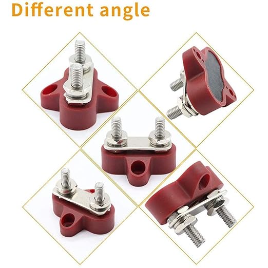 Heart Horse Bus Bar Terminal Block 1/4'' Power Stud Battery Junction Block Post Distribution Block Insulated with Cover DC 48V 200A for Auto Truck RV Boat (1/4'',Red+Black)