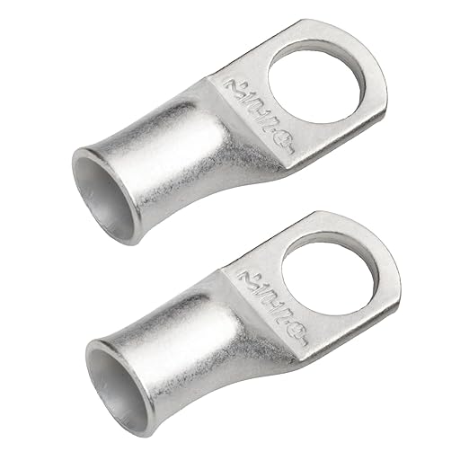 SELTERM 2pcs 1/0 AWG 1/2" Stud Tinned Copper Wire Lugs, Ring Terminals, Battery Cable Ends, 0 Gauge Ring Terminal Connectors, UL Marine Grade Electrical Terminal Connectors