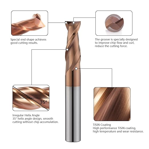 2 Flute 5/16" Carbide Square End Mill Micrograin Milling Bits Sets TISIN Coating CNC Router Bit for Steel