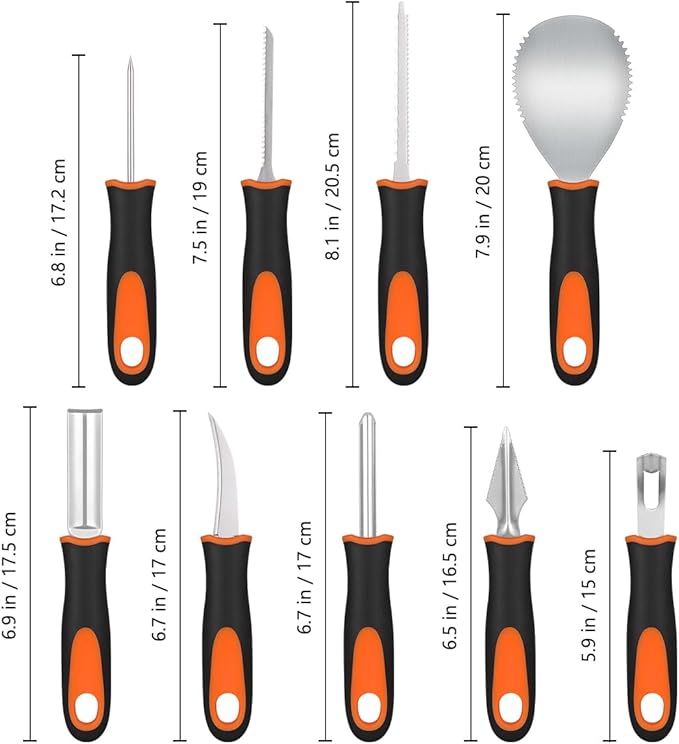 9 Pcs Pumpkin Carving Kit, Halloween Pumpkin Carving Tools, Professional Stainless Steel Pumpkin Carving Knife for Kids & Adults Halloween Gifts Party Supplies Pumpkin Tools