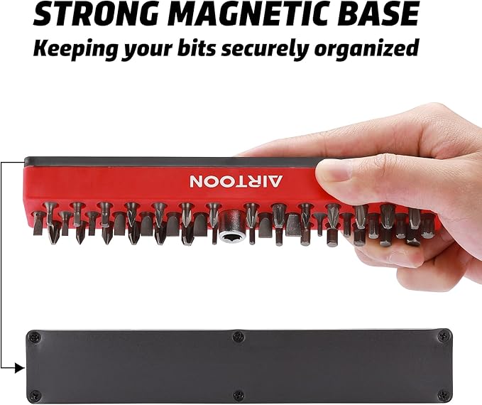 AIRTOON 2PCS 1/4" Magnetic Hex Bit Holder, 43 Holes Bit Storage with Strong Magnetic Base, Magnetic Screwdriver Bit Organizer, Red and Green