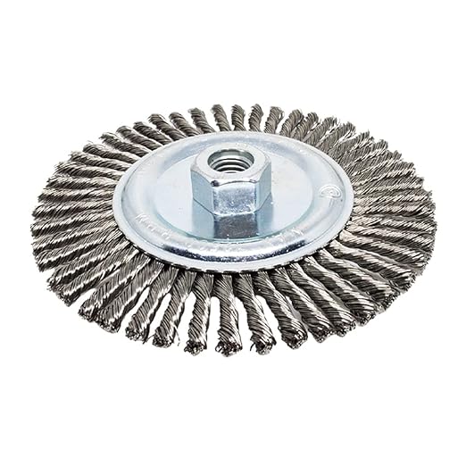Benchmark Abrasives 6" x 1/4" Stringer Bead Wire Wheel with 5/8"-11 Thread, for Weld Cleaning, Weld Spatter Removal, Stripping, Deburring, Use with Angle Grinders - (6" x 1/4", Stainless) (Stainless)