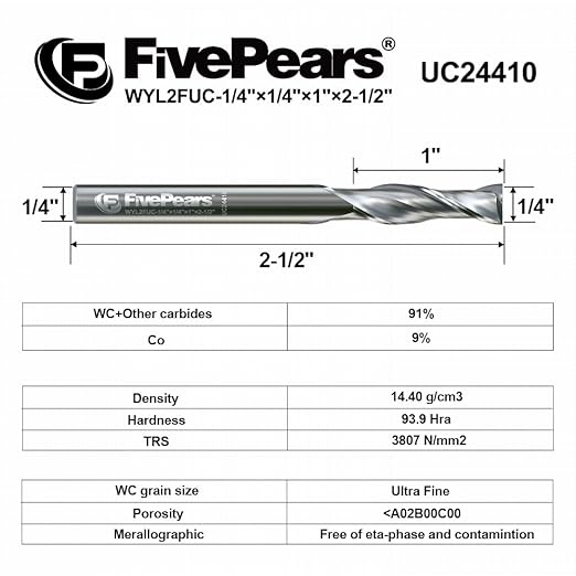 FivePears Up Cut Spiral Router Bit for CNC, 1/4 inch Cutting Diameter and 1 inch Cutting Length 1/4 inch Shank Carbide End Mill Router Bit for Wood Carving Engraving Grinding Grooving