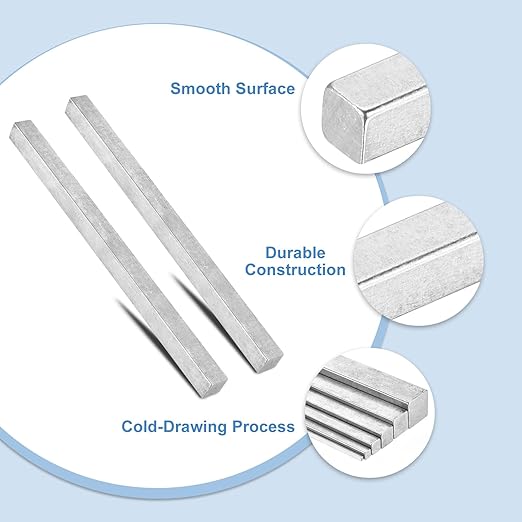 uxcell 2 Pcs Square Steel Key Stock, 3/4" x 3/4" x 12" Cold-Drawn 45# Steel Bars Precision Key Stock for Gearbox Coupling, Silver Tone