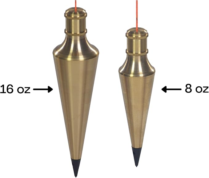 AWF PRO Plumb Bob Kit - 16 oz and 8 oz Solid Brass Plumb Bobs, 14 ft Retractable Line Reel with Magnetic Base, 2 Pencils, Pencil Sharpener, Carrying Case