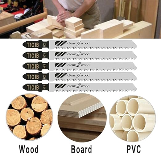 60Pack T101B T-Shank Jigsaw Blades - 4 Inch 10 TPI Contractor Jig Saw Blades Set Made with High Speed Carbon Steel Precise Clean Straight Cutting Wood Boards Plastic PVC(60Pcs-T101B for Wood&Plastic)