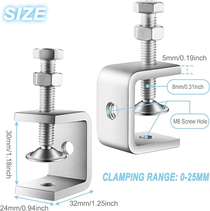 10 Pcs 304 Stainless Steel C Clamp Mini Tiger Clamp 1Inch Heavy Duty Metal U Clamps with Stable Wide Jaw Opening for Mounting Metal Working Woodworking(10 Pcs, 1 3/16 Inch)