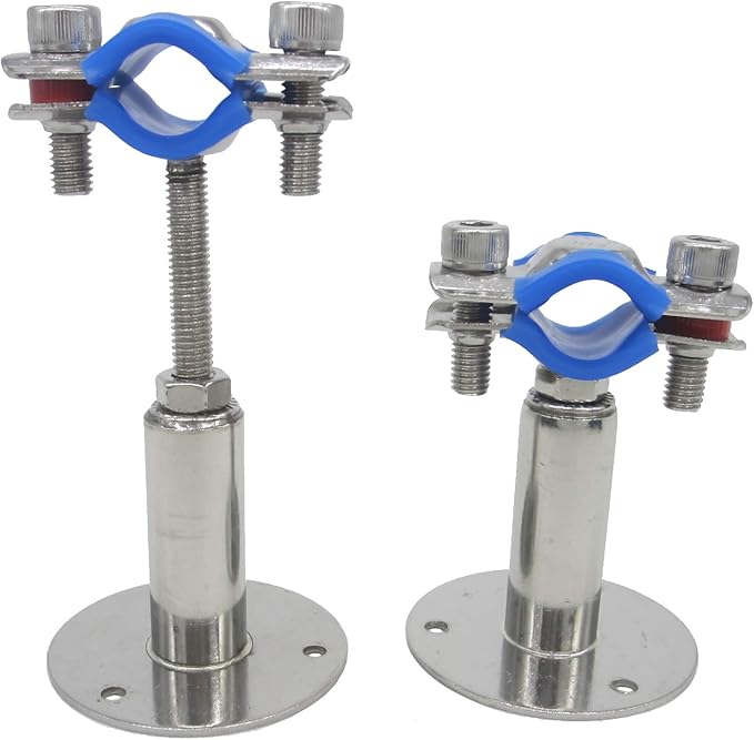 Stainless Steel Adjustable Pipe Clamp Bracket - Wall/Ceiling Mount Support for 1/2-Inch (19mm) Pipe, Heavy-Duty Rustproof Brackets with Screws, Set of 2