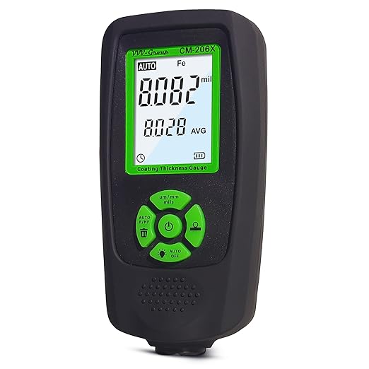 Paint Thickness Gauge CM-206X | Coating Depth Meter Fe/Al/Zn | Auto Car Paint Meter with Ruby Probe, Quick Calibration, Rubber Cover & Hard PU Case for Automotive Inspection (CM-206X)