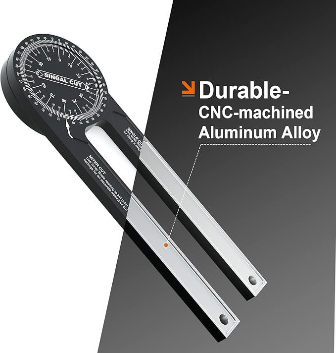 Mecurate Aluminum Miter Saw Protractor, 7.3-Inch Angle Finder Featuring Precision Laser Engraved Scales Woodworking Lightning Measure Tool with 360 Degree Rotation Function for Carpenters