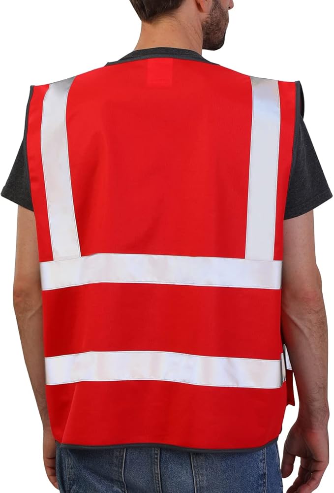 Dib Safety Reflective Vest High Visibility with Pockets and Zipper, Red 4XL
