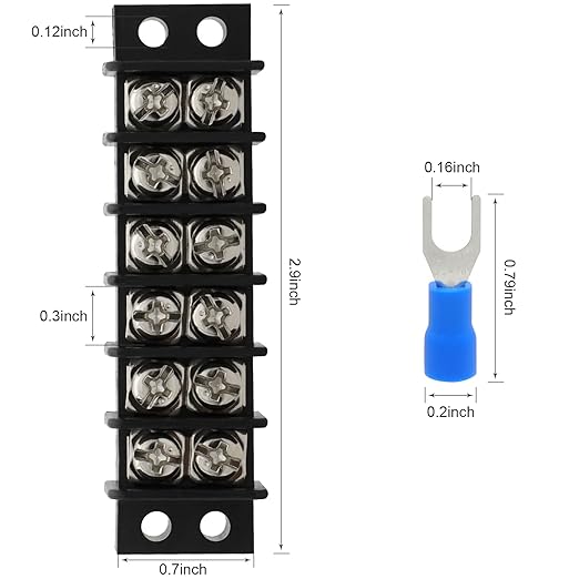 Terminal Block,2 Pack 6 Circuits 20-30A 200v-450v Dual Row Screw Terminals Strip +24 PCS Heat Shrink Wire Connectors