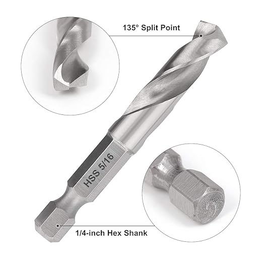 COMOWARE Stubby Drill Bit Set for Metal, 5pcs HSS M2 Short Length Drill Bit with 1/4-Inch Quick Change Hex Shank