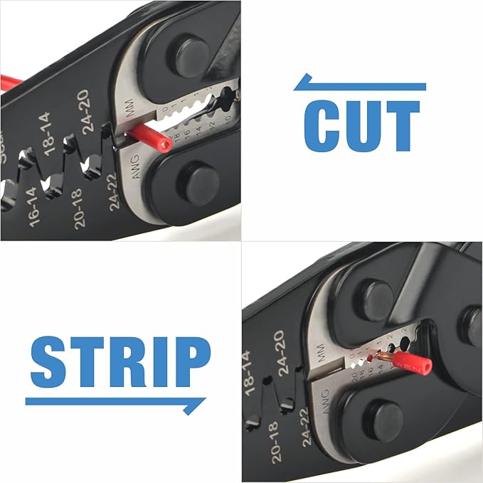iCrimp Open Barrel Terminal& Weather Pack Terminal Crimper for AWG 24-14 with Built-in Wire Stripper&Cutter