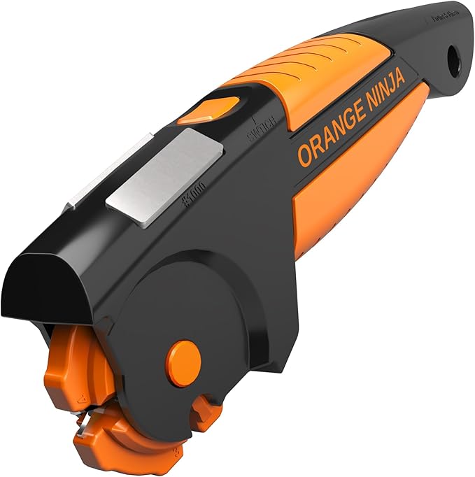 Orange Ninja 7-in-1 Garden Tool & Knife Sharpener – Sharpens Lawn Mower Blades, Axe, Hatchet, Machete, Pruner & Hedge Shears – Repairs & Hones Edges by Sharp Pebble