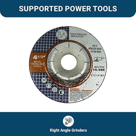 Benchmark Abrasives Grinder Cut Off Wheels 4 1/2 Inch for Pipeline Cutting - Thin Type 1 Angle Grinder Cutting Disc for Metal, Steel - with 7/8" Arbor Hole, Grinder Cutting Wheel - 25 Pack