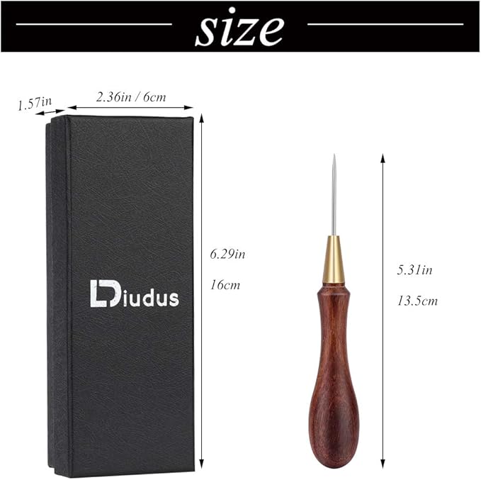 DIUDUS Leather Wooden Handle Scratch Awl, Wooden Handle Scratch Awl Tool, Leather Sewing Awl for Leather Punch Hole or DIY Handmade