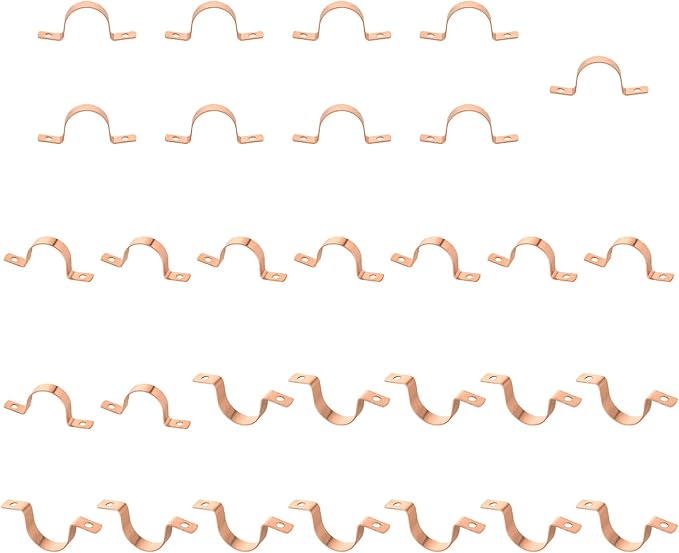 30-PACK GUOFIS 1Inch C x 1Inch C Copper Pipe Straps Clamp with Two Holes, Two-Hole Clamps Mount for Residential, Commercial(COPPER059-30Pack)