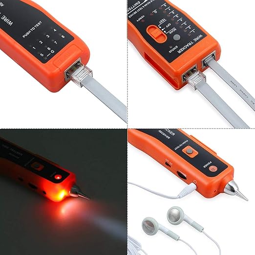 Wire Tester RJ45 RJ11 Cable Tracker Line Finder Multifunction Wire Tracker Ethernet LAN Network Cat5 Cat6 with Earphone for Cable Collation, Network Maintenance Collation, Telephone Line Test