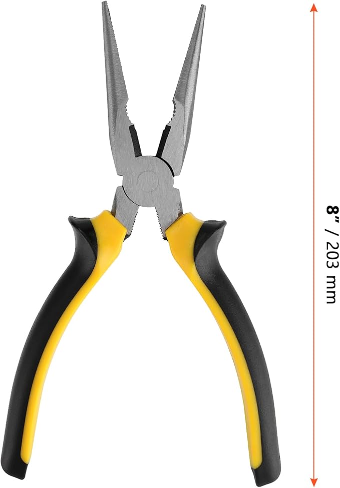 SINJEUN 10 Pack 8 Inch Needle Nose Pliers, Long Needle Nose Pliers with Wire Cutter, Insulated Handle Side Cutting for Cutting and Bending Wire