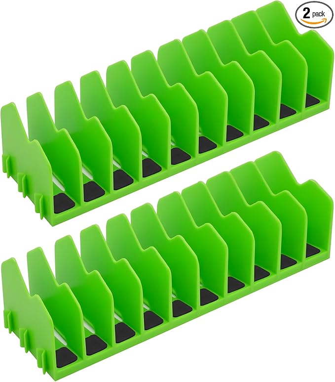 2 Pack Plier Orgainzer for Drawers, Tool Organizer Rack with Extendable Design & Non-Slip Rubber Base, Fits 3" H, 20 Slots Drawer Storage for Pliers, Wrenches, Screwdrivers and More,Green
