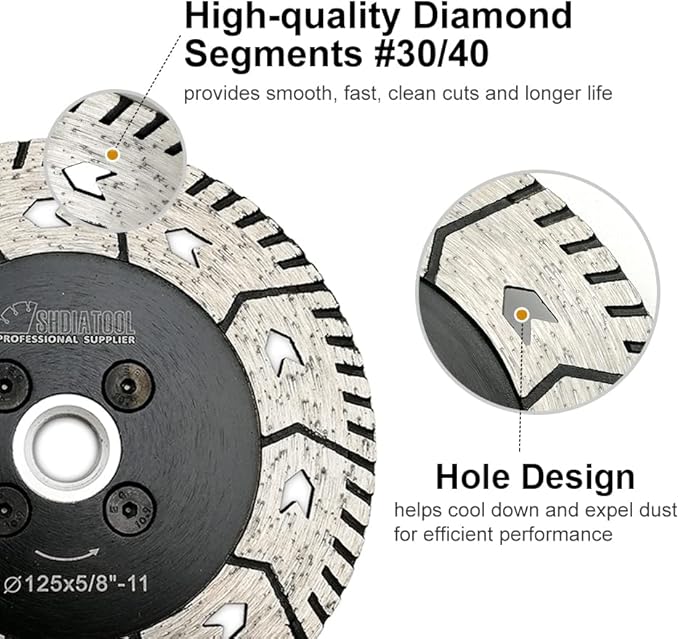 SHDIATOOL 4-1/2-Inch Diamond Cutting Disc, Granite Turbo Cutting Wheel, Saw Blades Two-in-One Design Cut Grind Sharpen Marble Concrete and Bricks