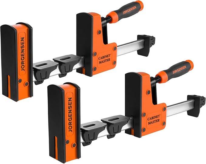 JORGENSEN 12-Inch Parallel Bar Clamp, Heavy-Duty Cabinet Master Clamp for Woodworking Glue-Up, 2200 lbs Force, Quick Release, Spreader Function, 2-Pack