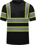 High Visibility Shirts Quick Dry Safety T Shirts with Reflective Strips and Pocket Short Sleeve Mesh Hi Vis Construction Work Class 2 Shirt for Men/Women Black,Medium