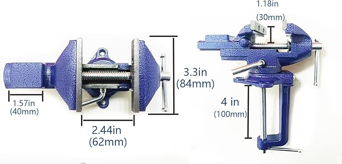 MYTEC Bench Vise or Table Vise, multifunctional jaw, multi-functional Combined Vise with Quick Adjustment, Universal Rotate 360° Work Clamp-On Vise, 3.3" blue