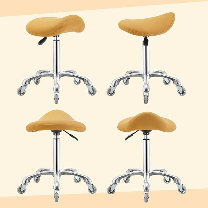 Saddle Stool Chair with Wheels,Ergonomic Swivel Rolling Height Adjustable for Salon Beauty Clinic Dentist Tattoo Home Office