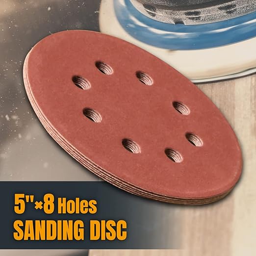 POWERTEC 25PK, 80 Grits, Sanding Discs 5 Inch - Hook and Loop, 5 Inch 8 Hole Aluminum Oxide Sandpaper Discs, Woodworking Sanding Pads for Random Orbital, Palm, Air, DA & Pneumatic Sander (45008)