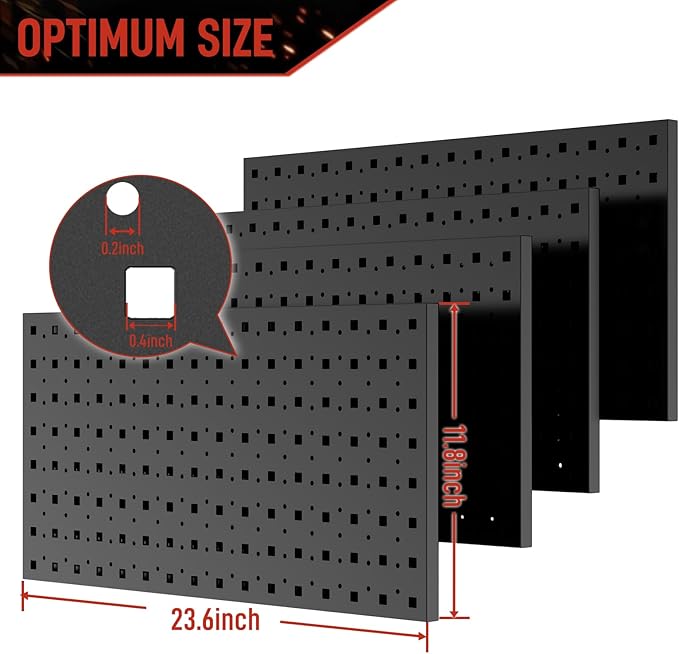 Peg Board, 4 Pack Metal Pegboard Panels Pegboards Wall Organizer with 24Pcs Hooks, Peg Board for Walls Garage Tool Storage Office Organization Kitchen Craft Room (Black, 4PCS with 24 Hooks)