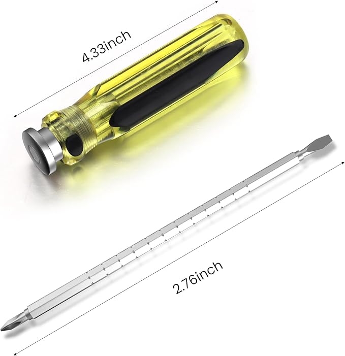 Buspoll small screwdriver with Reversible Magnetic Tips - Adjustable Length -#2 Phillips, Slotted 1/4” flat head and Phillips screw driver