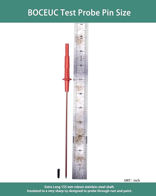 Multimeter Leads, Insulated Test Probe Needle Point Wire Testing Probes, Automotive Extra Sharp Long Reach Prod for Standard 4 mm Test Leads Kit, 600V CAT III