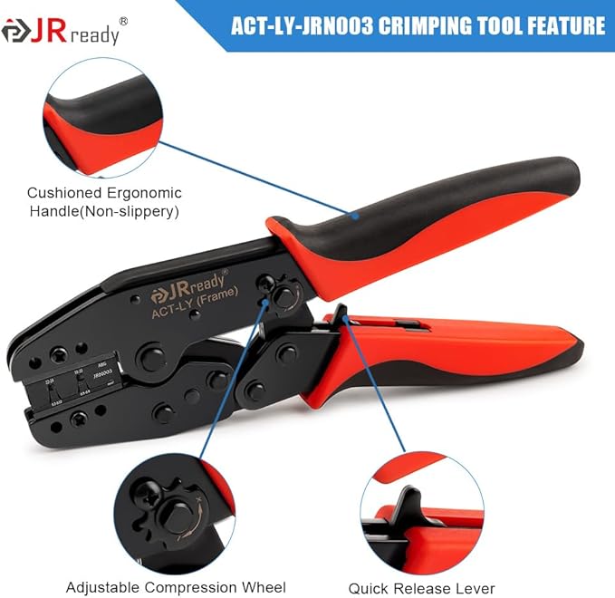 JRready ACT-LY-JRN003 Open Barrel Terminal full cycle ratcheting PremiumGrade Hand Crimping Tool, for Molex MLX (2.13mm) Pin and Socket Crimp Terminals 42023 40204 Series, 18-24 AWG
