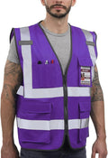 Dib Safety Reflective Vest High Visibility with Pockets and Zipper, Purple XL