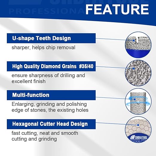 SHDIATOOL Diamond Tile Drill Bits Kit 9pcs, Porcelain Hole Saw Sets, Core Bits Cutter for Drilling Ceramic Marble Granite (6/6/20/25/35/50MM/20MM/SDS/4.5")