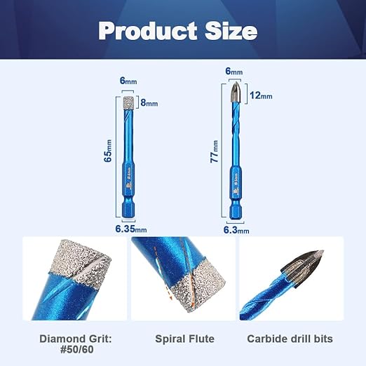 Diamond Drill Bit - BRSCHNITT 10pcs 1/4 inch Masonry Drill Bits Set for Porcelain Tile Ceramic Stone Granite Marble,Hex Shank Diamond Hole Saw Drill Bit