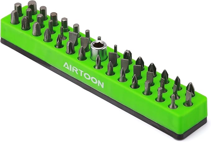 AIRTOON 1/4" Hex Bit Holder, 43 Holes Bit Storage with Strong Magnetic Base, Screwdriver Bit Organizer, Green