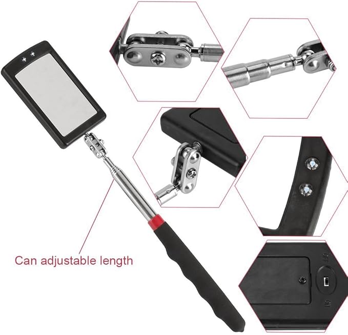 Inspection mirror telescoping with light Mirror practical addition to car repair, and anyone's toolbox Inspection Tool for Checking Vehicle, and Other Small Parts Extended (Inspection mirror-1PCS)