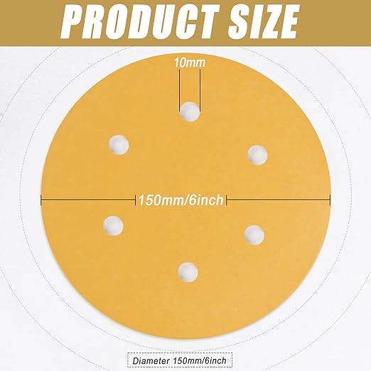 6 Inch - 6 Hole Hook and Loop Sanding Discs-60/80/100/120/150/220/320/400/600/800 Assorted Grits Sandpaper for Random Orbital Sander - 100 Pack