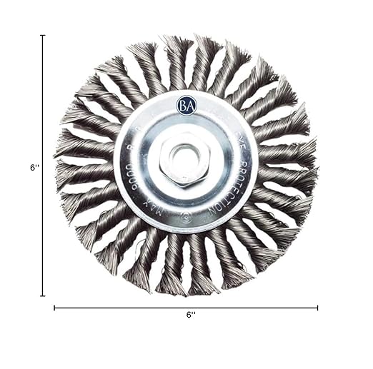 Benchmark Abrasives 6" x 5/8" Standard Twist Knot Wire Wheel with Arbor 5/8"-11 Thread for Weld Cleaning, Weld Spatter Removal, Stripping, Use with Angle Grinders - Carbon Steel