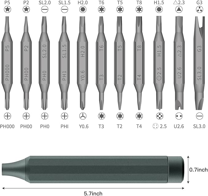 Screwdriver - Screwdriver Set 23-in-1 with 11Pcs Double End S2 Steel Precision Bit Set, Mini Phillips Torx Bits Ideal for Glasses Watch Phone and Electronics Repair