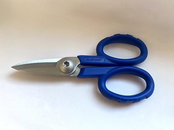 Elfcam® - Kevlar Scissors for Fiber Optics, Super Multi Cutter Made in High Carbon Alloy Steel, Serrated Blade Shear for Gripping Materials, Manufactured by Nusharp (KS-1)