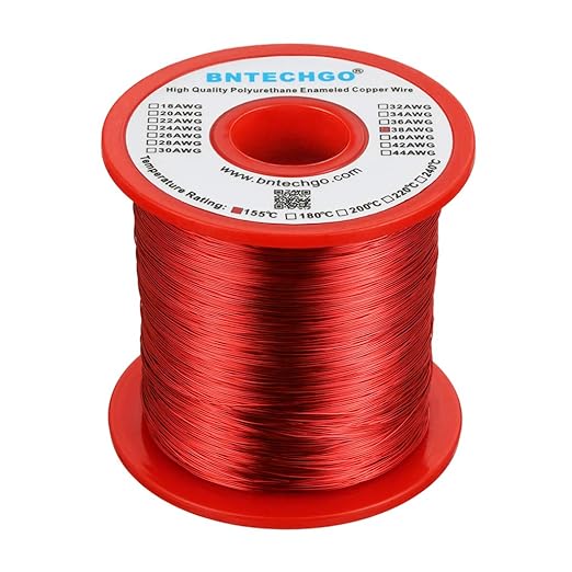 BNTECHGO 38 AWG Magnet Wire - Enameled Copper Wire - Enameled Magnet Winding Wire - 1.0 lb - 0.0039" Diameter 1 Spool Coil Red Temperature Rating 155℃ Widely Used for Transformers Inductors