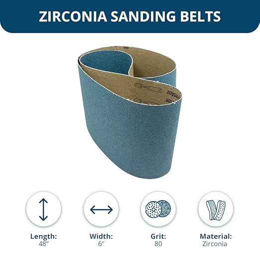 Benchmark Abrasives 6 x 48 Inch Sanding Belts with Zirconia Grains, Sand Paper for Metal Grinding, Sanding, Knife Polishing, Surface Blending Belt Sander Paper Belt for Woodworking (2 Pack), 80 Grit