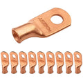 SELTERM 10pcs 6 AWG - 1/4" Stud (Wide Pad) - Heavy Duty Wire Lugs, Ring Terminals, Battery Cable Ends, 6 Gauge Terminals, UL Bare Copper Eyelets Electrical Terminal Connectors