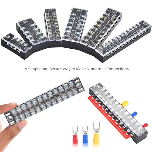73Pcs(6Sets) Terminal Block Set, 6Pcs 12 Positions 600V 15A Dual Row Screw Terminal Strip Block + 6Pcs Pre-Insulated Terminals Barrier Strip + 60Pcs Insulated Fork Wire Connector by CGele…