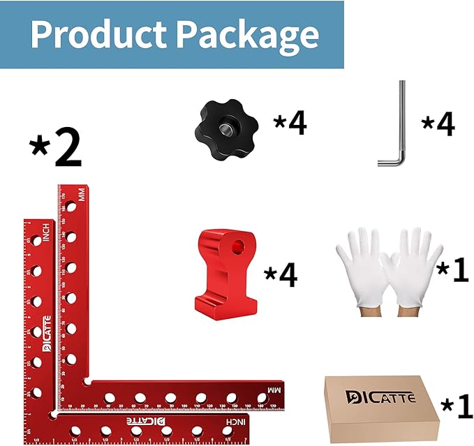 90 Degree Positioning Square Right Angle Clamp 7.1" x 7.1" Aluminum Alloy Woodworking Carpenter Tool,2 Pcs Right Angle Clamps With 4 Clamps,For Picture Frame Box Cabinets Drawers