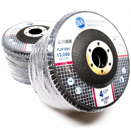 Benchmark Abrasives 4.5" x 7/8" Premium Stearate Coated Type 27 Flap Discs 4 1/2 for Angle Grinder - for Aluminum & Soft Metals - Sanding, Finishing, Grinding Wheels 4 1/2 Inch - (10 Pack) 60 Grit